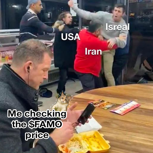 FartMeowForce's tweet photo. World falling apart?
Wars? Drama? Chaos?
Me: just checking $FAMO chart like it’s sacred alpha https://t.co/agelzfnv7x