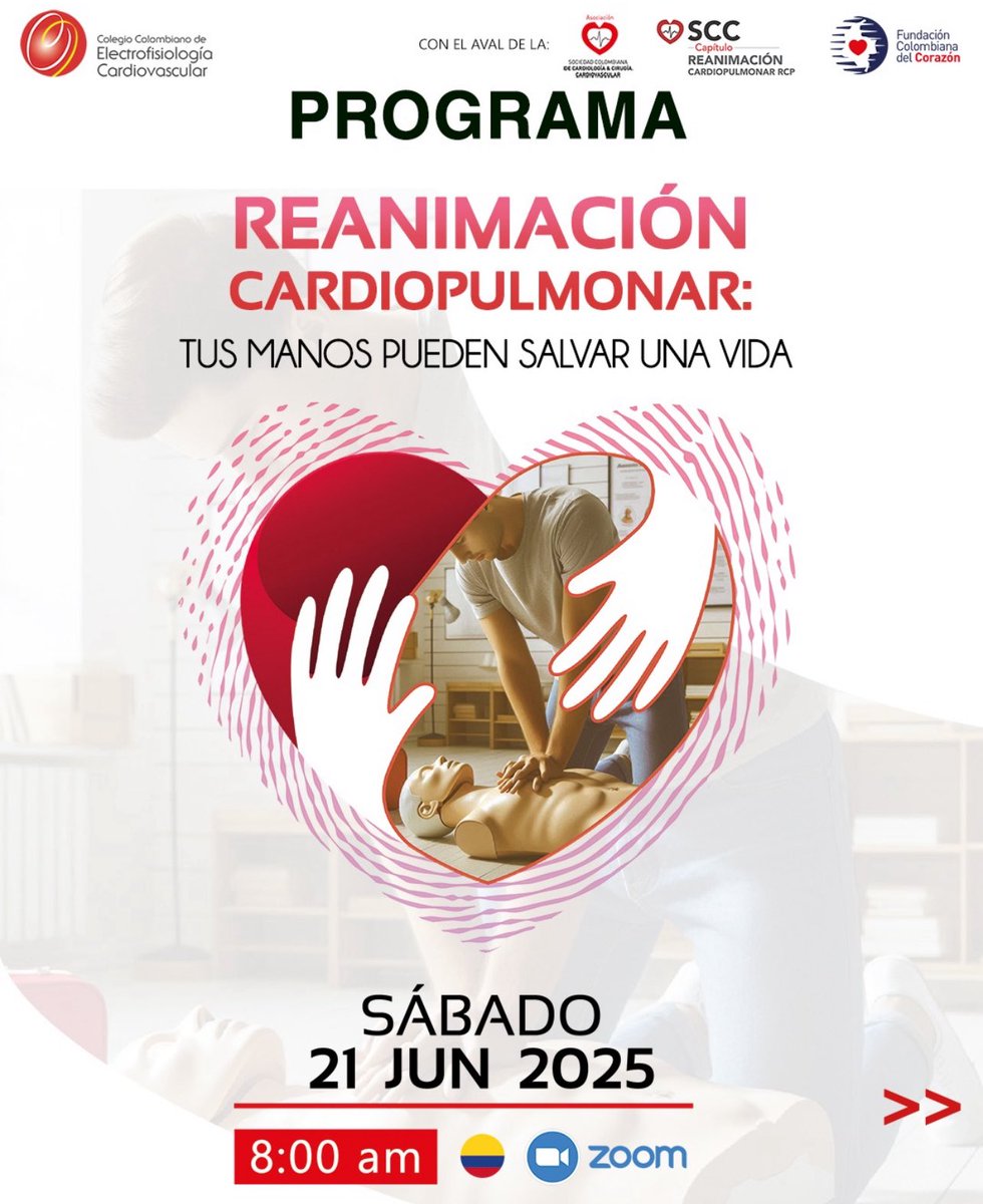 Cada uno de ustedes tiene el poder de marcar la diferencia en momentos críticos! 

Los esperamos este sábado 21 de Junio desde las 8.00am hora Colombia. 

👉🏼 Evento dirigido a toda la comunidad 
📍Modalidad virtual 
🔗 de registro: inscripciones.colelectrofisiologia.com/eventos/regist…

Los esperamos!