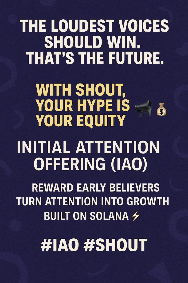 HajAmeer04's tweet photo. The loudest voices should win. That’s the future.
Not just whales. Not insiders. Not early VCs.
With Shout, your hype is your equity. 📢💰
Welcome to the Initial Attention Offering (IAO) —
where anyone can launch a token,
$SHOUT $FAN $BANE https://t.co/6f5kHWtDUv
