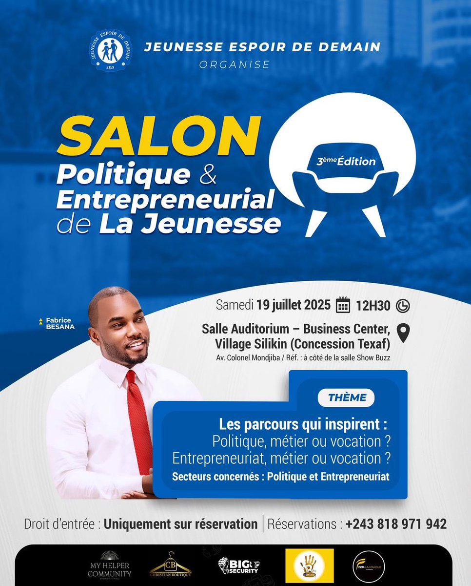 🔹 Fabrice Besana, proche collaborateur du Président Matata Ponyo, enseignant, et Secrétaire National en charge de la Jeunesse au sein du parti LGD. Un jeune leader visionnaire, modèle d’engagement politique précoce et structuré.