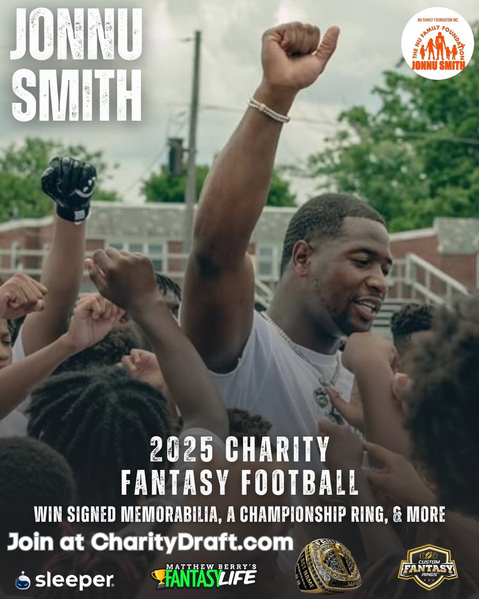AE30Foundation's tweet image. ‼️Announcing the 1st annual Jonnu Smith Charity Fantasy Football League! Profits support Nu Family Foundation.
Prizes include signed memorabilia, a championship ring, and more.
REGISTER NOW at CharityDraft.com 🏈