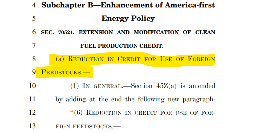 SusanNOBULL's tweet photo. Never a dull moment. 

Looks like it is no long an all-out ban on foreign feedstocks in the Senate's version of the Big, Beautiful Bill's 45Z amendments, but a reduction in credits awarded https://t.co/FtCLRUoYiF