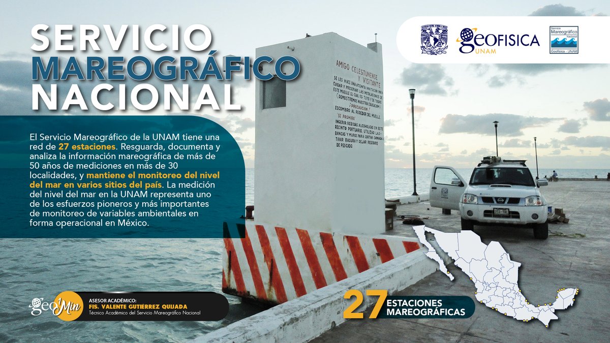 ¿Sabías que la <a href="/UNAM_MX/">UNAM</a>  mide el nivel del mar desde hace más de 50 años?

El <a href="/SMareograficoN/">Servicio Mareográfico Nacional UNAM</a> opera una red de 27 estaciones en todo el país.

#geofísicaunam #serviciomareográfico  #UNAM