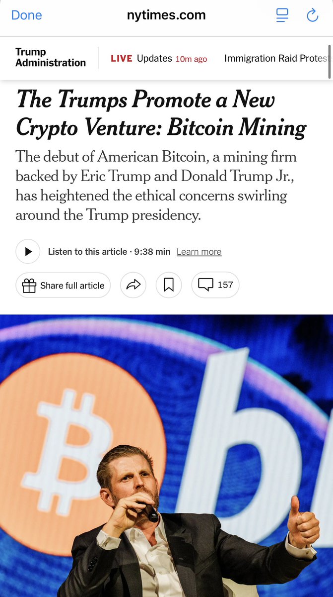 川普家族不仅卖币，还搞了一个“美国比特币”挖矿公司。记者：“川普的弥因币难道不会导致外界影响吗？难道不存在利益冲突的可能性吗？”小川普 ：“不会。我父亲不会坐在那里看着区块链上的名字。他不太会用电脑。”