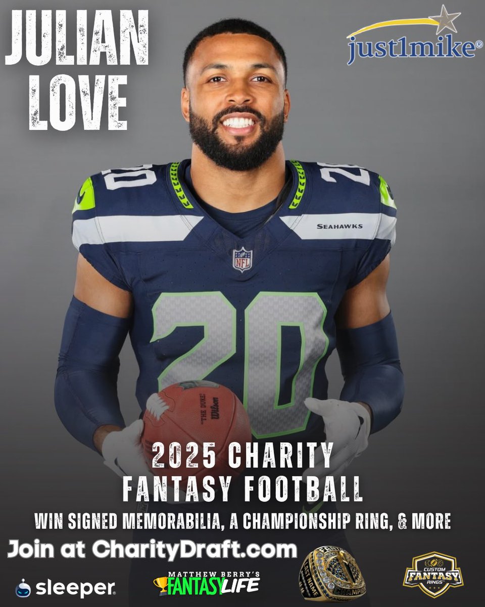 AE30Foundation's tweet image. ‼️Announcing the 1st annual @_jlove20 Charity Fantasy Football League! Profits support just1mike.
Prizes include signed memorabilia, a championship ring, and more.
REGISTER NOW at CharityDraft.com 🏈