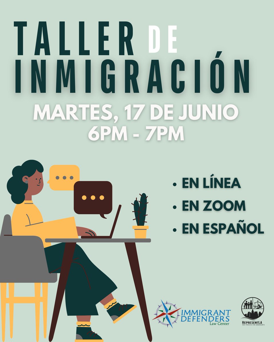 Acompaña a Immigrant Defenders y Represent LA en un taller en línea el martes 17 de junio de 6:00 p.m. a 7:00 p.m. Recibe información importante sobre tus derechos como inmigrante y cómo acceder a recursos legales.
Inscríbete aquí: us06web.zoom.us/webinar/regist…