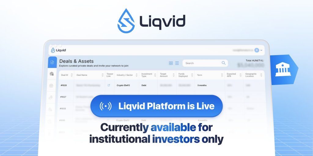 Liqvid Platform is now live!

We’re excited to launch our dashboard for tokenized, institutional-grade private market deals — built to streamline the way capital allocators discover, evaluate, and transact across alternative assets.

With Liqvid, you can now:
1. Explore live
