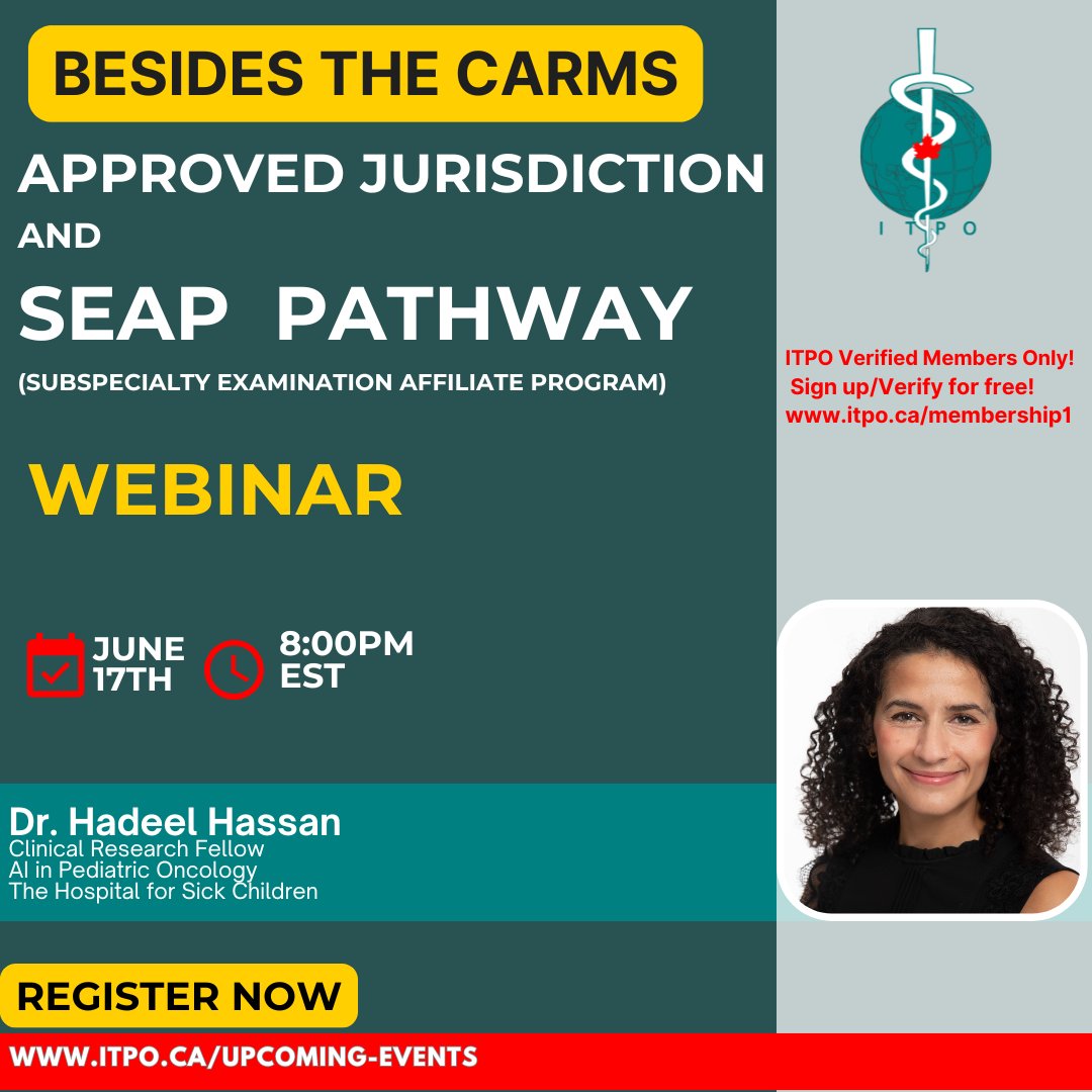 Navigating licensure pathways as an ITP specialist can be very tricky! 

Join us on June 17th, 2025 as Dr. Hassan takes us through 2 pathways to enable practicing in your specialty in Canada: Approved Jurisdiction Pathways and SEAP. 

itpo.ca/upcoming-events 

See you there!