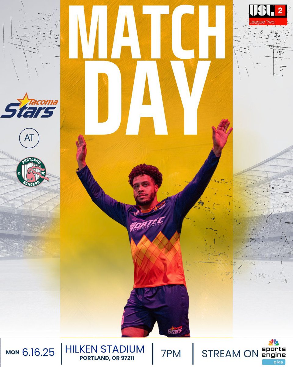 IT'S GAME DAY!!! ⚽ At 7pm, the Tacoma Stars will clash with the Portland Bangers. 📆 Happening on Monday, June 16th 📍 at Hilken Stadium in Portland, OR 🎞️ Broadcast on Sports Engine Play.