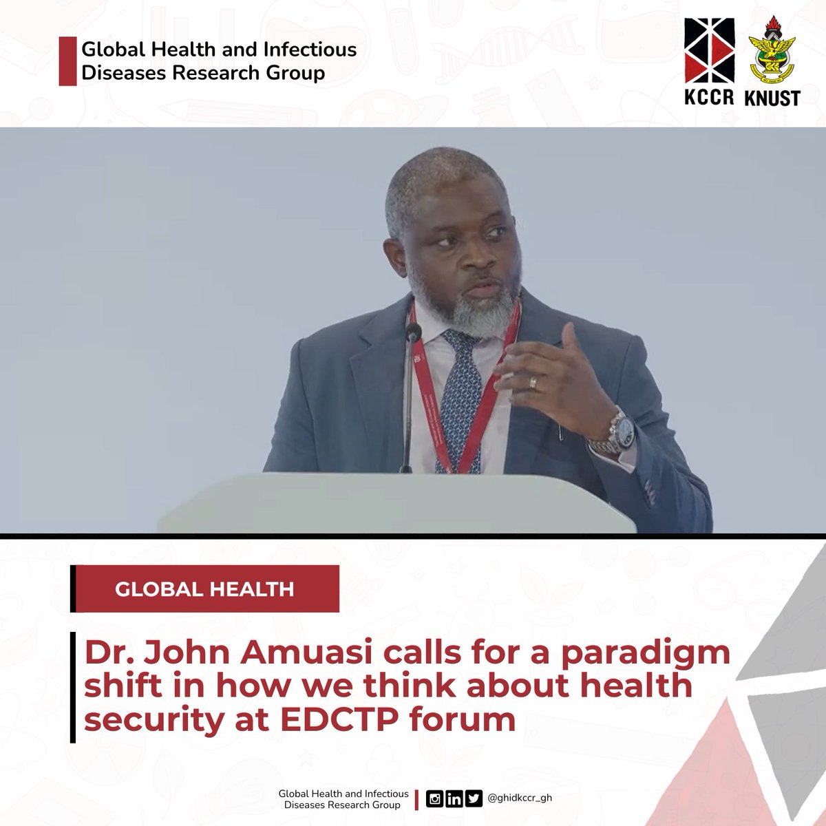 𝐌𝐨𝐫𝐞 𝐭𝐡𝐚𝐧 𝐏𝐚𝐭𝐡𝐨𝐠𝐞𝐧𝐬
Dr. John Amuasi entreated the participants at the 12th #EDCTPForum to think beyond microbes when defining global health security.

Read more:
lnkd.in/eaSuM4SM

#HealthEquity #OneHealth #PandemicAccord #EDCTPForum #HealthSecurity