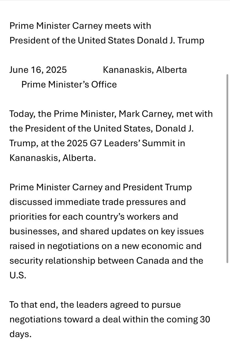 stephanie_ha's tweet image. #BREAKING In a press release from the PMO, PM Carney and President Trump have “agreed to pursue negotiations toward a deal within the coming 30 days.” #cdnpoli