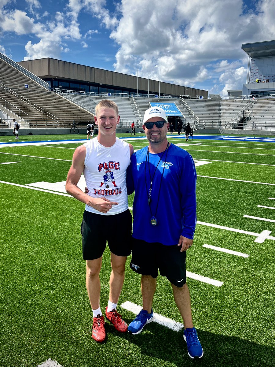 Amazing day with <a href="/pagefootball/">Page Patriots Football</a> at <a href="/MT_FB/">Middle Tennessee Football</a> ! 20 TDS - 2 INT 

<a href="/CoachDerekMason/">Derek Mason</a> <a href="/CoachBodie4/">Bodie Reeder</a> 
<a href="/QBC_Nashville/">QB Country Nashville</a> <a href="/MTFB_Recruiting/">Middle Tennessee Football Recruiting</a> <a href="/CoachTBarr/">#BESTAVAILABLE</a> <a href="/joe_spears7/">Joe Spears🏈🏀</a> <a href="/CSmithScout/">Chris Smith</a> 
<a href="/wcsPHScr/">Charles Rathbone</a> <a href="/Coach_Anes/">Curt Anes</a> <a href="/Coachwolff54/">James Wolff</a> <a href="/BielBryce/">Bryce Biel</a> <a href="/Jholt_athelite/">Jeremy Holt</a> <a href="/TMclachlan12/">Tanner McLachlan</a>