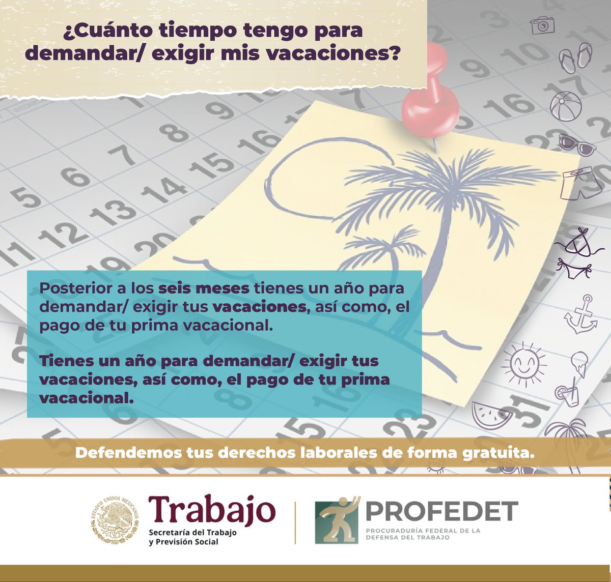 ⛱Fuiste a disfrutar de tus vacaciones ¿Te pagaron tu prima vacacional?
😃Recuerda, al irte de vacaciones debes recibir tu prima vacacional.
😌Si te la negaron, acércate en #PROFEDETSÍ te asesoramos.
☎800.717.29.42 y 800.911.78.77.