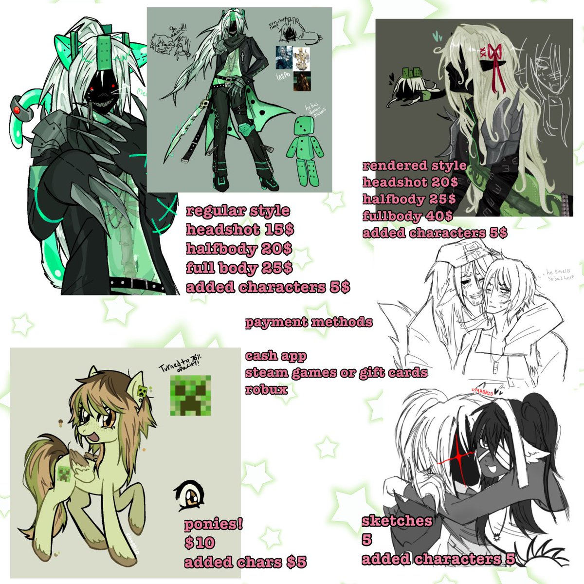 EMHBRID's tweet image. NEW COMM SHEETS!
Please message me on my discord emhyaoi, I will most likely not see your message if you dm me on here!
If you are interested in a steam comm my account is sleepingdoglies. friend me beforehand as it takes 3 days for new friends to send gifts.