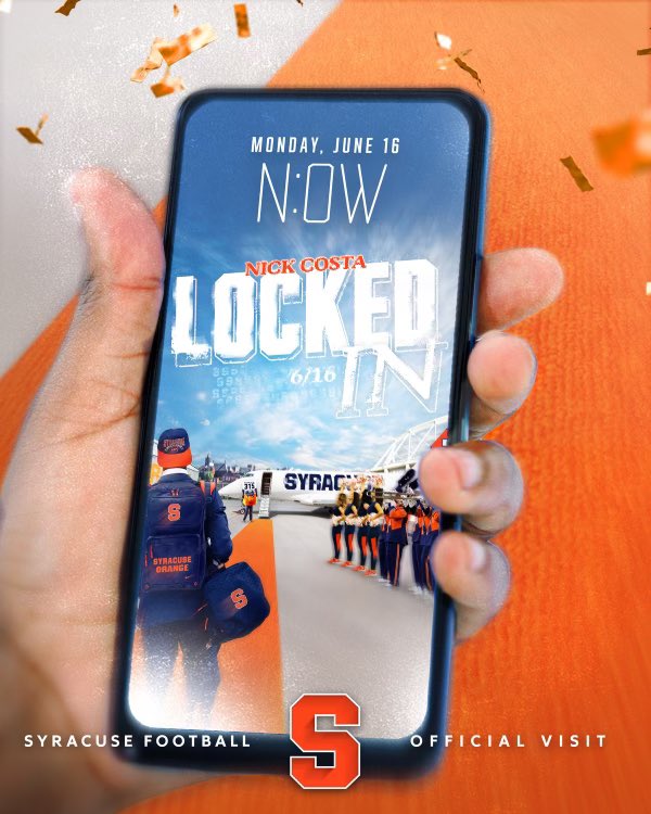 Nick Costa (@nickcosta2026) on Twitter photo Can’t wait for my official visit today at <a href="/CuseFootball/">Syracuse Football</a>
Syracuse is a special place with special people!
<a href="/HermitsFootball/">St. Augustine Prep Football</a> <a href="/kevinquinn74/">Kevin Quinn</a> <a href="/rickymremax/">Ricky Mauriello</a> <a href="/RockPerkins52/">Bill Perkins</a> <a href="/PlayBookAthlete/">PLAYBOOK ATHLETE</a> <a href="/Beastupacademy/">Coach Melik Brown</a> Can’t wait for my official visit today at <a href="/CuseFootball/">Syracuse Football</a>
Syracuse is a special place with special people!
<a href="/HermitsFootball/">St. Augustine Prep Football</a> <a href="/kevinquinn74/">Kevin Quinn</a> <a href="/rickymremax/">Ricky Mauriello</a> <a href="/RockPerkins52/">Bill Perkins</a> <a href="/PlayBookAthlete/">PLAYBOOK ATHLETE</a> <a href="/Beastupacademy/">Coach Melik Brown</a>