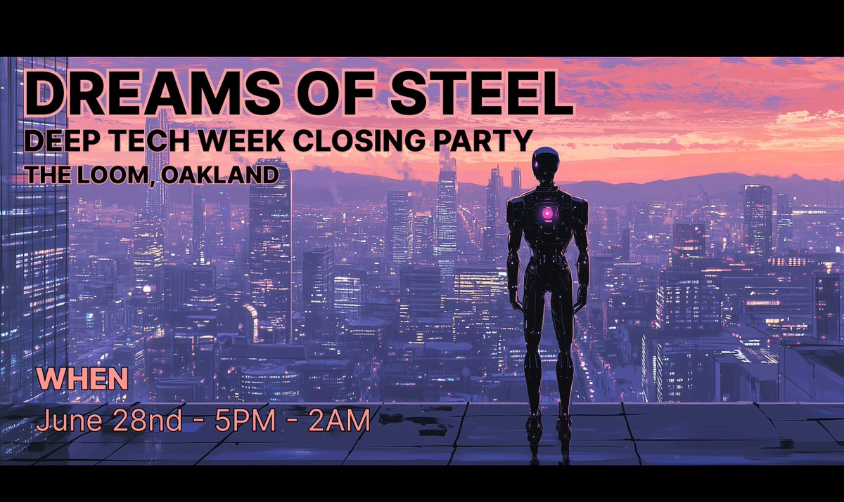 Deep Tech Week is once again ripping here in SF, there's like 60 events, and I'm going to plow all my time and energy into a banger closing party.

Dreams of Steel - Robots to Love, Robots to Fight (i.e. Robot Boxing, for real).

lu.ma/dtw25-dreams-o…