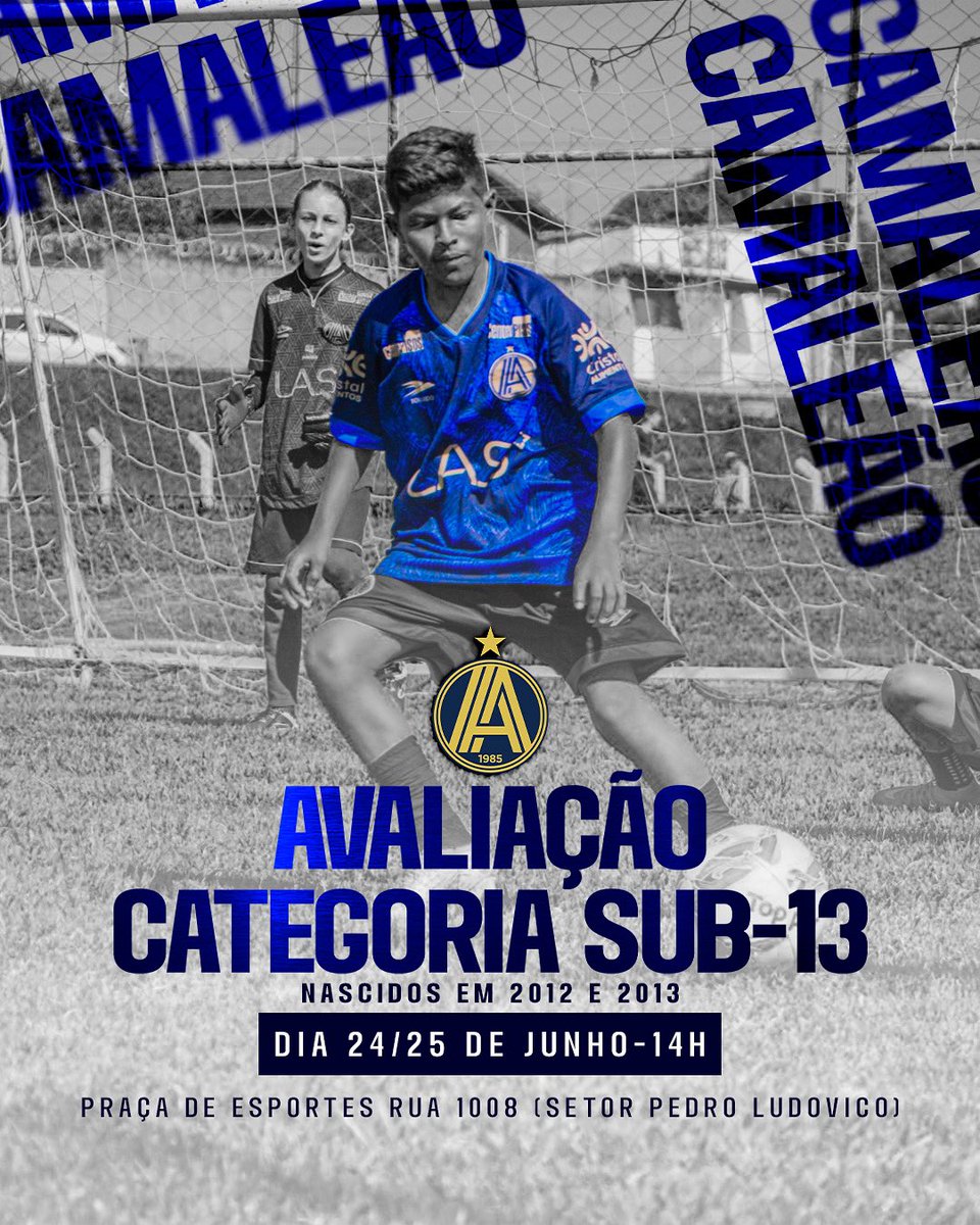 🔵🟡 Avaliação Sub-13

Quer vestir as cores e honrar a camisa do Camaleão?

📆 Dias 24 e 25 de junho
🕟14h00 
🎂Para nascidos em 2012 e 2013
📍Praça de esportes rua 1008 (setor Pedro Ludovico)
🪪 Levar identidade e atestado médico

Mais informações via WhatsApp: (62) 981061466