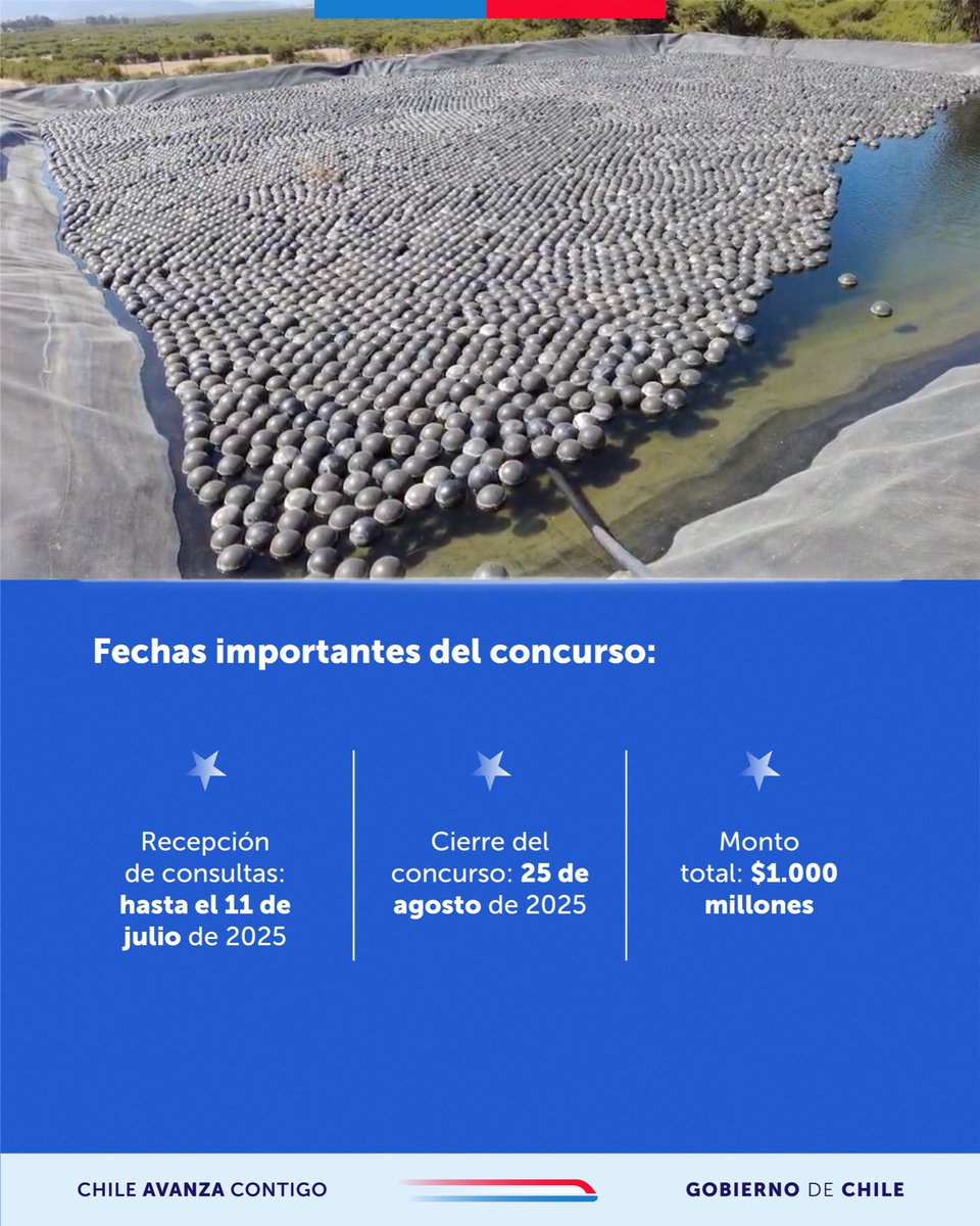 MinagriCL's tweet photo. 🚨 ¡Atención! Te invitamos a participar en el primer concurso nacional de innovación de @CNRCHILE 🌱

Este concurso permitirá financiar iniciativas que potencien:

💧 La eficiencia hídrica
🌦️ La adaptación a la variabilidad climática
🧑‍🔬 La modernización de la agricultura

Este nuevo concurso de innovación –que bonificará hasta un 95% del costo total del proyecto– es un hito dentro de la implementación de la #NuevaLeydeRiego 💧

📄 Ya están disponibles las bases de esta convocatoria, que considera un fondo total de $1.000 millones 💰

📅 ¡Postula hasta el 25 de agosto de 2025!