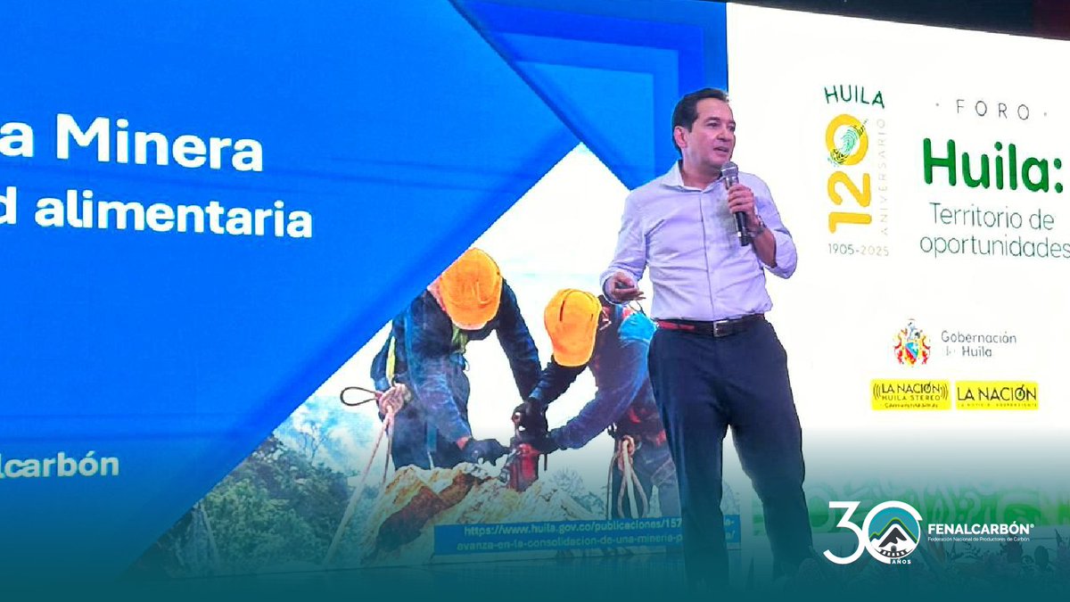 La minería con enfoque de sostenibilidad e innovación para la agroindustria, puede ser motor de desarrollo del Huila. Así lo expresó Carlos Cante, presidente de @Fenalcarbon, en el Foro Huila 120 años, territorio de oportunidades.