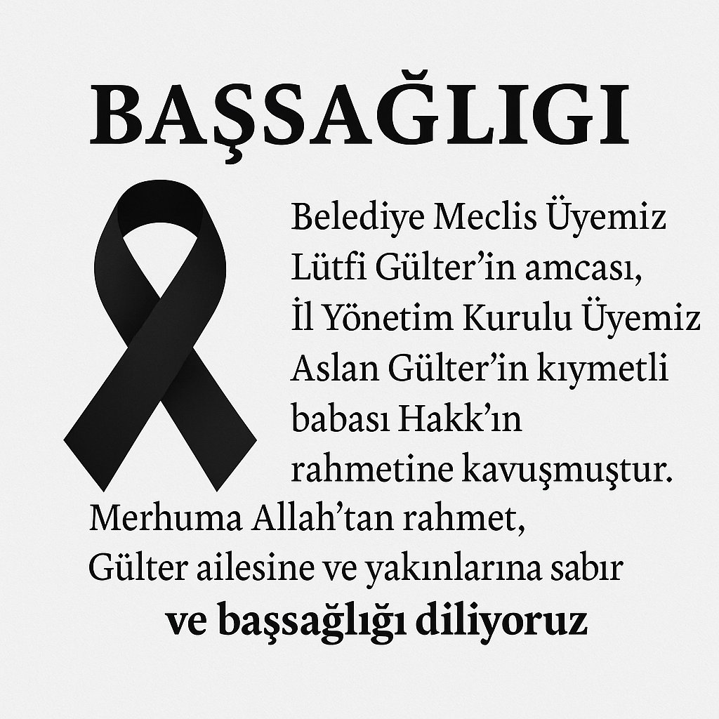 ibrahim GÖKÇEDAĞ (@ibrahimgokcedg) on Twitter photo Meclis Üyemiz Lütfi Gülter’in amcası, İl Yönetim Kurulu Üyemiz Aslan Gülter’in kıymetli babası Hakk’ın rahmetine kavuşmuştur.
Merhuma Allah’tan rahmet, Gülter ailesine ve yakınlarına sabır ve başsağlığı diliyoruz.
Mekânı cennet olsun.
<a href="/omerrcelik/">Ömer Çelik</a> <a href="/abuyukgumus/">Ahmet Büyükgümüş</a>
<a href="/ozmehmetemin/">Mehmet Emin Öz</a> Meclis Üyemiz Lütfi Gülter’in amcası, İl Yönetim Kurulu Üyemiz Aslan Gülter’in kıymetli babası Hakk’ın rahmetine kavuşmuştur.
Merhuma Allah’tan rahmet, Gülter ailesine ve yakınlarına sabır ve başsağlığı diliyoruz.
Mekânı cennet olsun.
<a href="/omerrcelik/">Ömer Çelik</a> <a href="/abuyukgumus/">Ahmet Büyükgümüş</a>
<a href="/ozmehmetemin/">Mehmet Emin Öz</a>