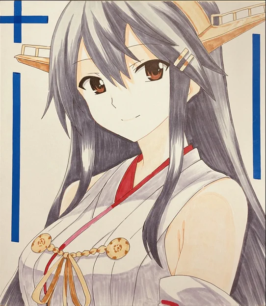ひょっとしたら… FD神戸に持っていく色紙で唯一ちゃんと服着てるものかもしれないアナログ榛名^^; ビキニ多めだけど全裸色紙もあるのだ…