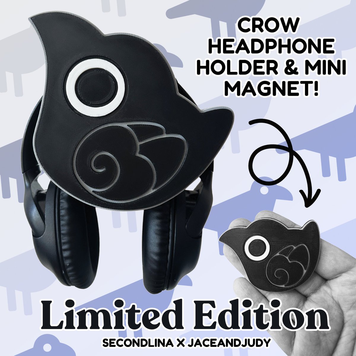 Secondlina's tweet image. I made a cute headphone with @jaceandjudy! If you keep accidentally sitting on my headphones like me and need corvid decoration, check these out!
🖤🖤🖤🖤🖤
jaceandjudy.com/collections/cr…
💜💜💜💜💜