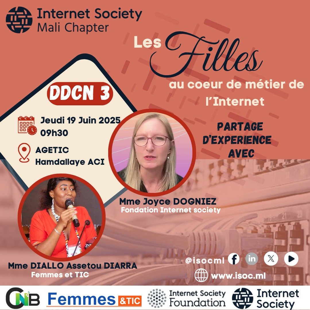 #DDCN3
#Talk avec <a href="/jdogniez/">Joyce Dogniez</a> et <a href="/astaoo/">Assetou DIARRA</a> pour un partage d'expérience inédit, c'est ce jeudi 19 juin 2025 à l'<a href="/AgeticOfficiel/">AGETIC</a> 
La conception et le déploiement des Reseaux Informatiques #DDCN à la malienne est désormais une expérience réussie dans <a href="/ISOC_Community/">Internet Society Community</a>
<a href="/VictorNdonnang/">Victor Ndonnang</a>