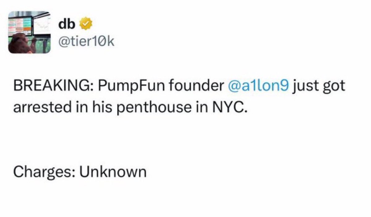 🚨🚨🚨🚨🚨:

تم القاء القبض على مؤسس Pumpfun
