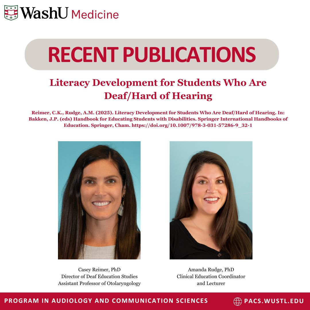 WashUPACS's tweet image. Congrats to Casey Reimer & Amanda Rudge for their contribution to the "Handbook for Educating Students with Disabilities." Their chapter on literacy development for students who are deaf/HOH provides valuable insights into this important area of education. doi.org/10.1007/978-3-…