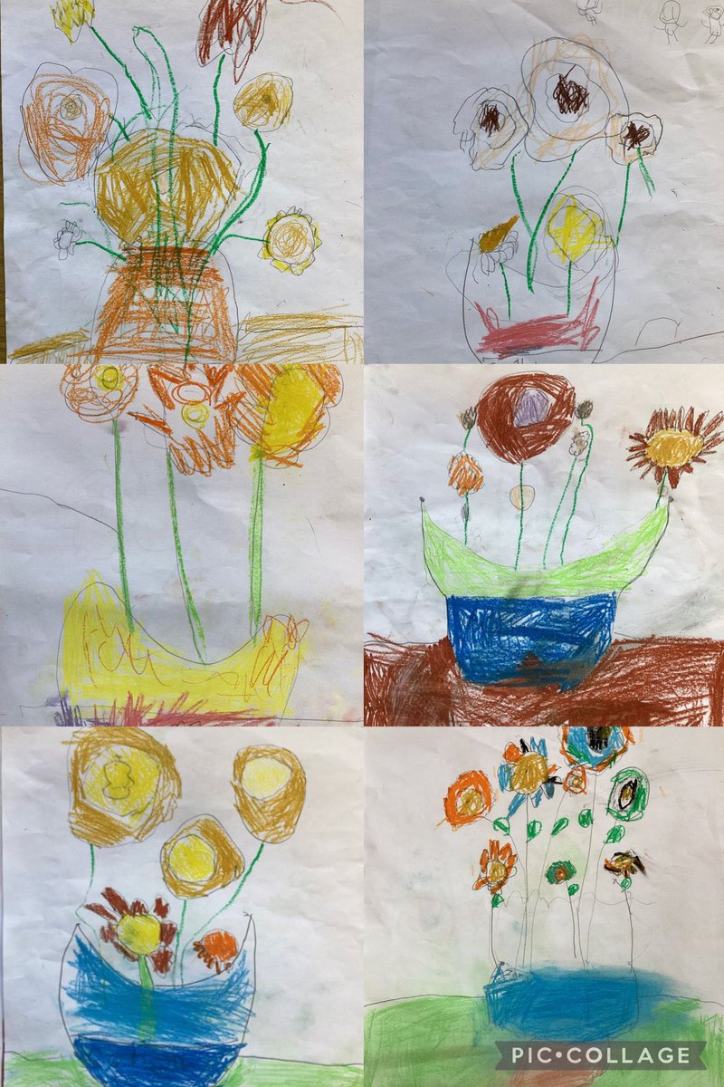 P1CG were learning about Van Gogh, the famous artist who created images such as Starry Night and Sunflowers. We took our time, and over three lessons, we created our own images of sunflowers. We used different materials such as pastels, chalk, and crayons.