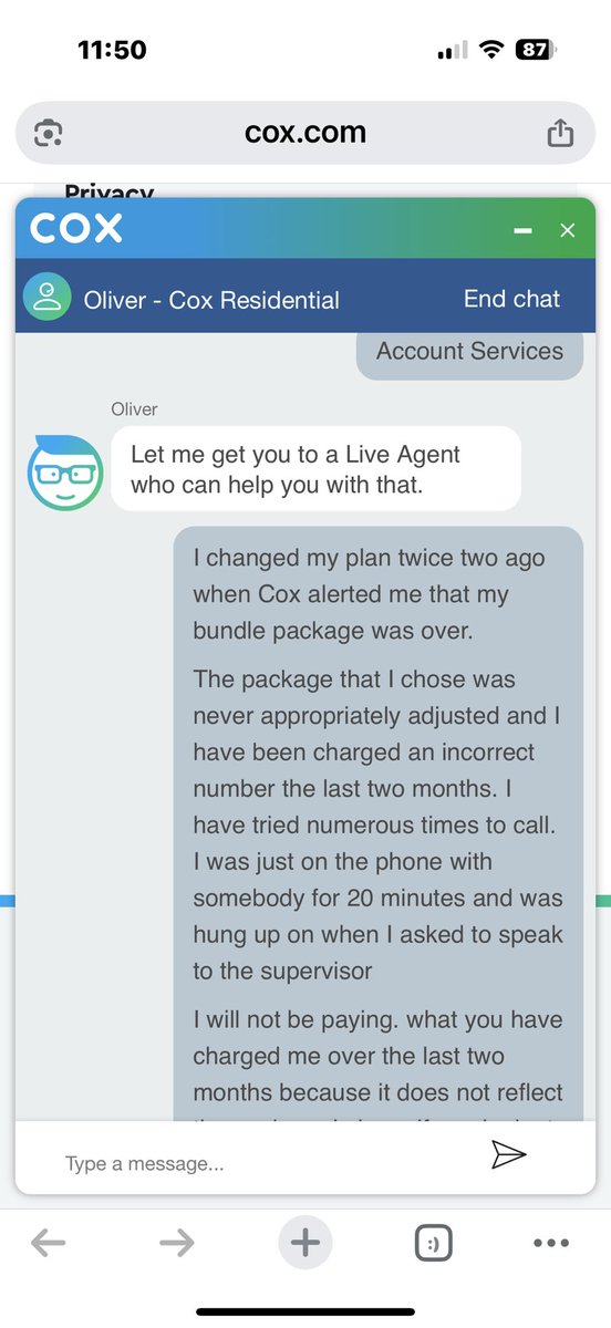 nickiturano1982's tweet photo. @CoxCalifornia @CoxHelp Customer 4 yrs. Bundle timed out-opted 4 package aligned with budget. Updated it 3x’s - still got increased bill. CSR’s hung up on me, now look at screenshots from chat CSR’s. @Verizon please come to RSM, CA! https://t.co/xL7wdrcaJ0