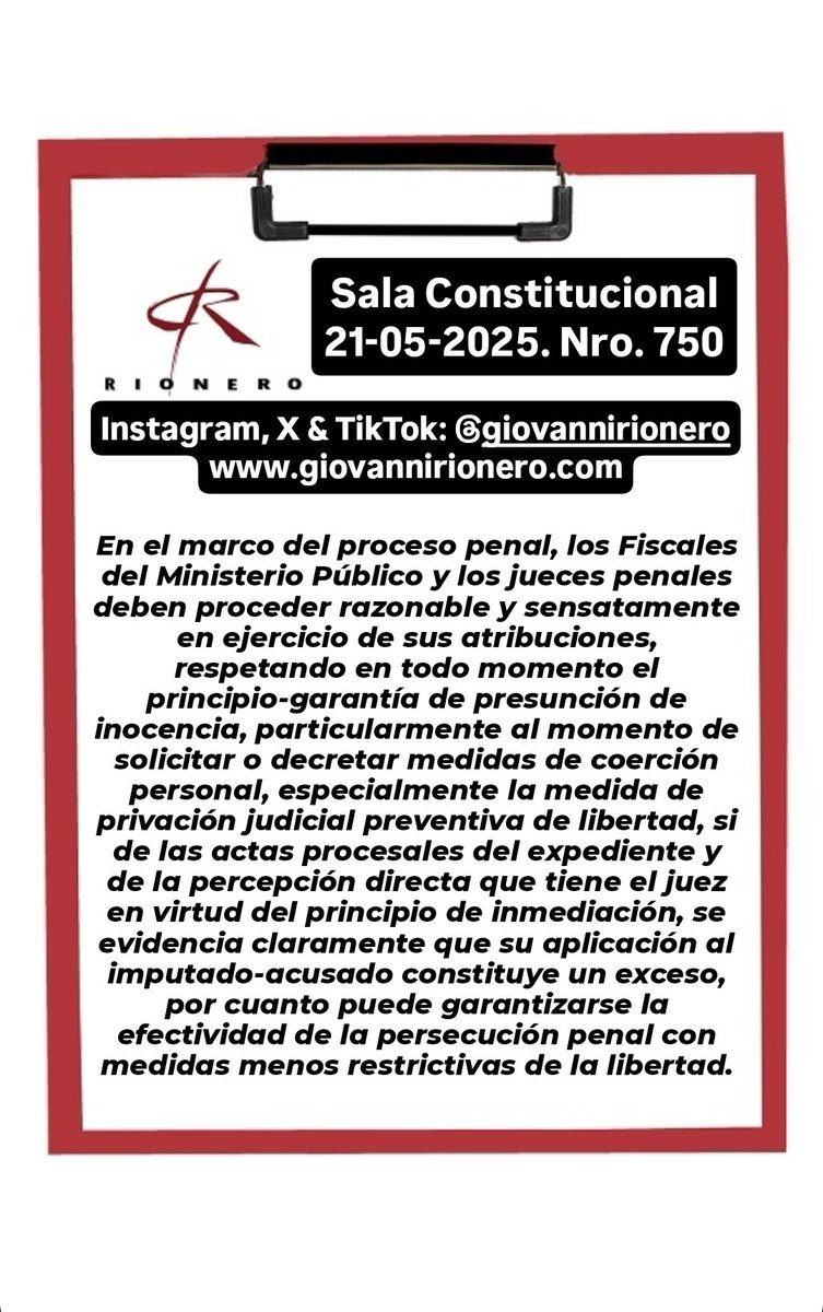 #MedidaPrivativa Reciente sentencia en la cual se reitera que los Fiscales del Ministerio Público y los jueces penales deben evitar solicitar o decretar medidas de coerción personal, especialmente la medida de privación judicial preventiva de libertad, si de las actas procesales