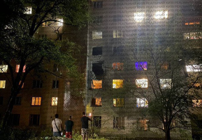 Russia strikes residential areas in Kyiv with drones and missiles. Student dormitory damaged. Many civilians injured