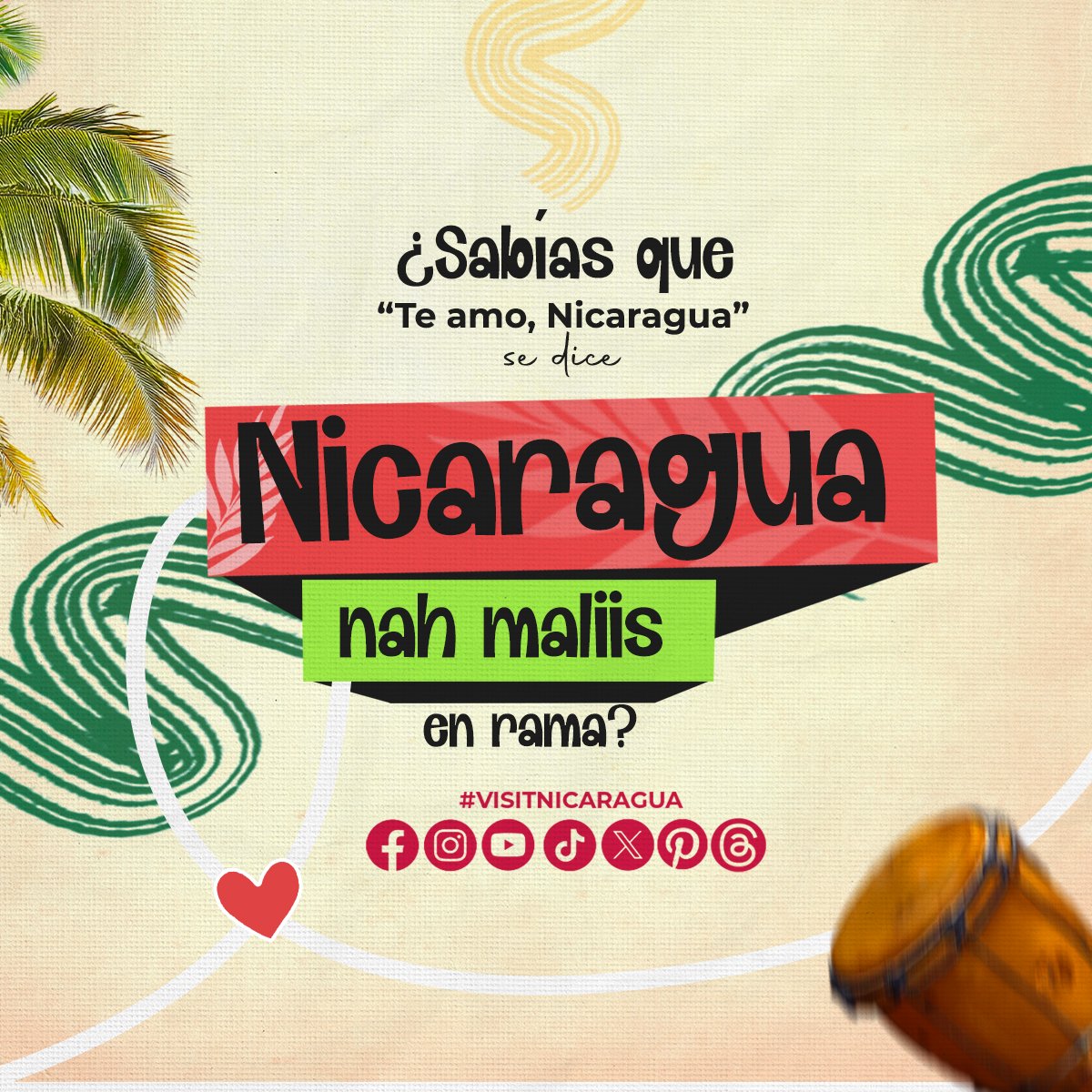 ¿Sabías que así se dice "Te amo, #Nicaragua" en lengua indígena rama?❤️

¿En qué otra lengua dirías tu amor por nuestra tierra? 🫂🇳🇮

#VisitNicaragua