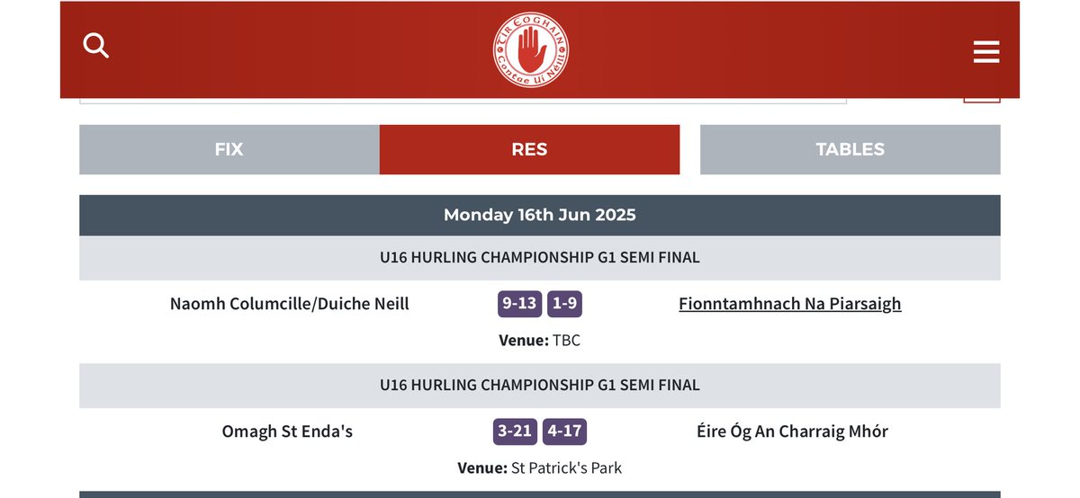 Our faoi 16 NCC-Dúiche Néill hurlers had a good win in the semi final of the <a href="/TyroneGAALive/">Tyrone GAA</a> Grade 1 championship this evening (16/06/25) i bPáirc Chlochóg. 

Scór Deiridh:
⬛️🟥🟩 NCC-DN 9-13
🟩⬜️ Fionntamhnach 1-09

Maith sibh! 👍🏻