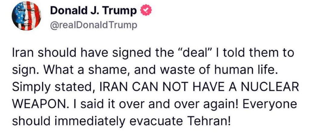 Threatening an entire city of 10 million people, decrying the “waste of human life” from an offensive illegal war that he helped launch, and complaining about the lack of a deal that he blew up by starting that war. Not to mention Trump is the one who broke the ORIGINAL deal back