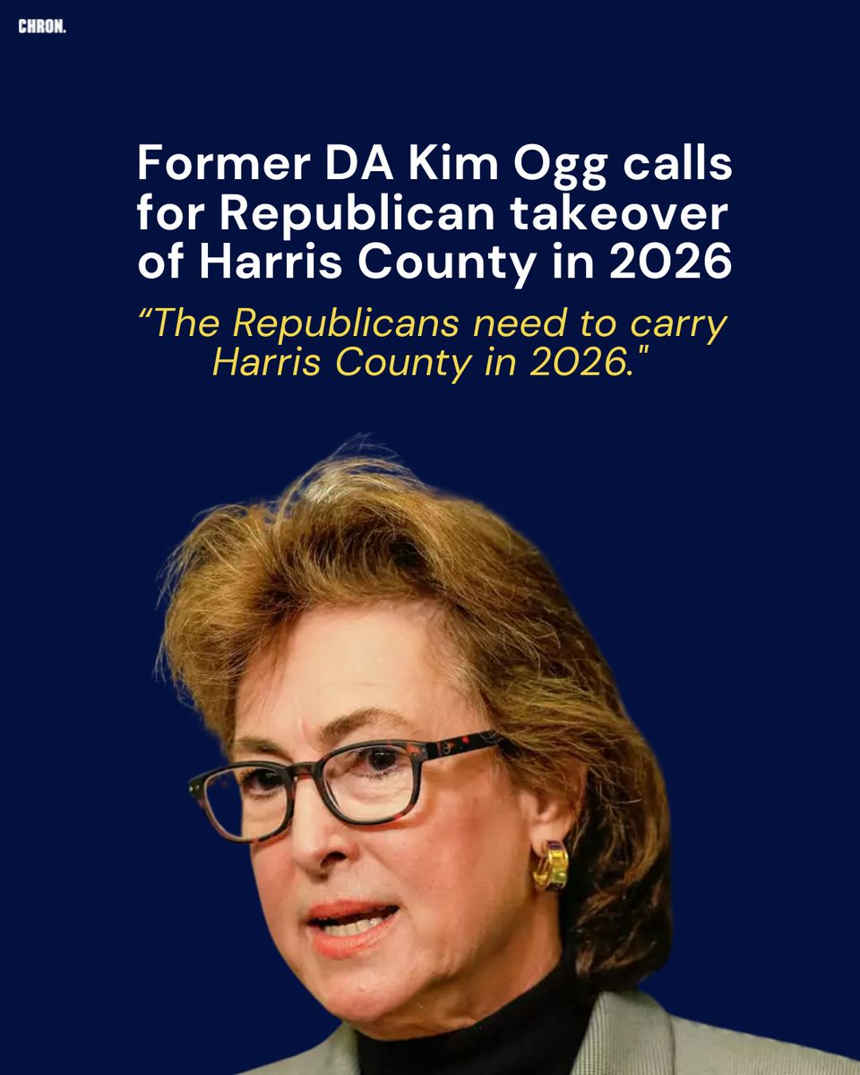 NEW: At a closed-door meeting of the Log Cabin Republicans of Houston, former DA Kim Ogg condemned Democratic leadership and called on Republicans to retake the county in 2026.

"Over the last eight years, we've had hell in Texas, here in Harris County."

chron.com/politics/artic…