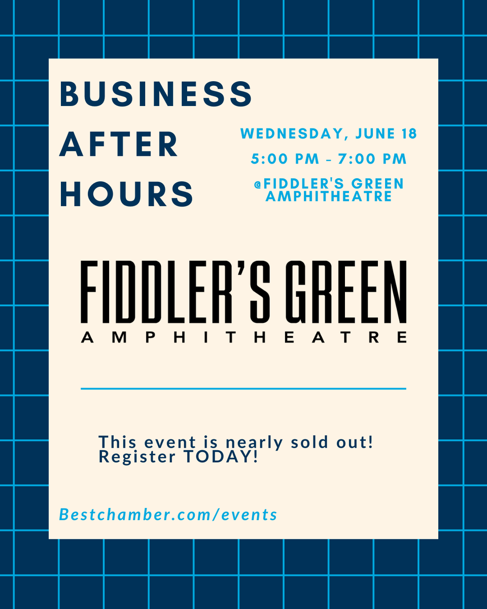❗Upcoming Chamber Event
💼 Business After Hours 
📅 Wednesday, June 18 | 5:00 PM - 7:00 PM
📍Fiddler's Green Amphitheatre
🔗ow.ly/hFpj50W80KP

Don't Miss Our Biggest Networking Event of the Summer!

 #BusinessRelationships #ProfessionalNetworking #BusinessAfterHours