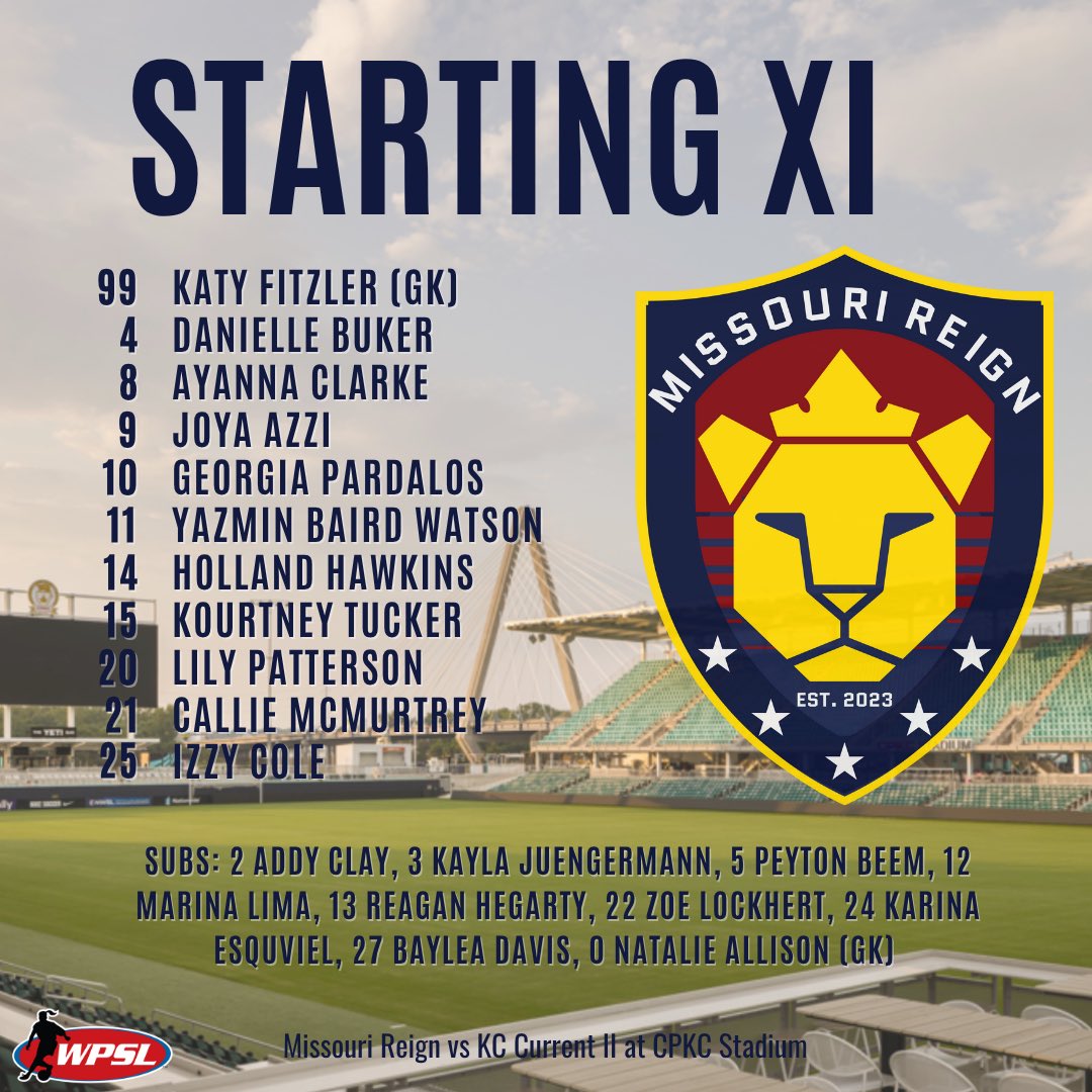 Starting XI for tonight’s match against KC Current II! 

Kickoff in 30 minutes! 

#makeitreign 

📺: youtube.com/live/8OQJAG5cD…