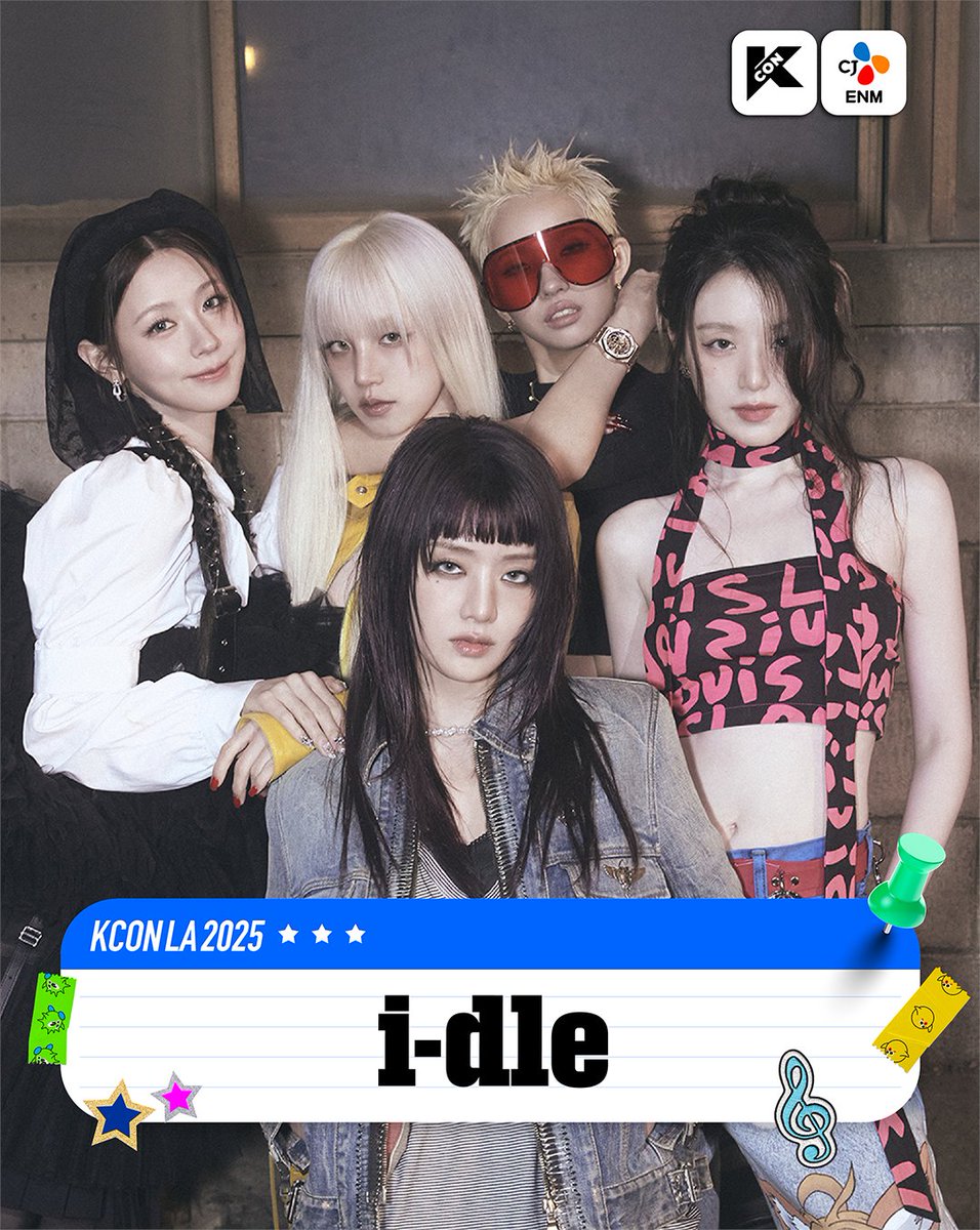 KCON_official's tweet photo. [#KCONLA2025] 𝐋𝐈𝐍𝐄𝐔𝐏

𝐢-𝐝𝐥𝐞
#idle #아이들 

@official_i_dle

YUQI pulled up first, then called the group chat 📞
i-dle’s now in for Sunday 👑
NEVERLAND, ready for twice the fun?!

-
KCON LA 2025
AUG 1-3
https://t.co/Q4WarqOSh5 Arena, LA Convention Center

Let's #KCON https://t.co/oOtLd5WO8V