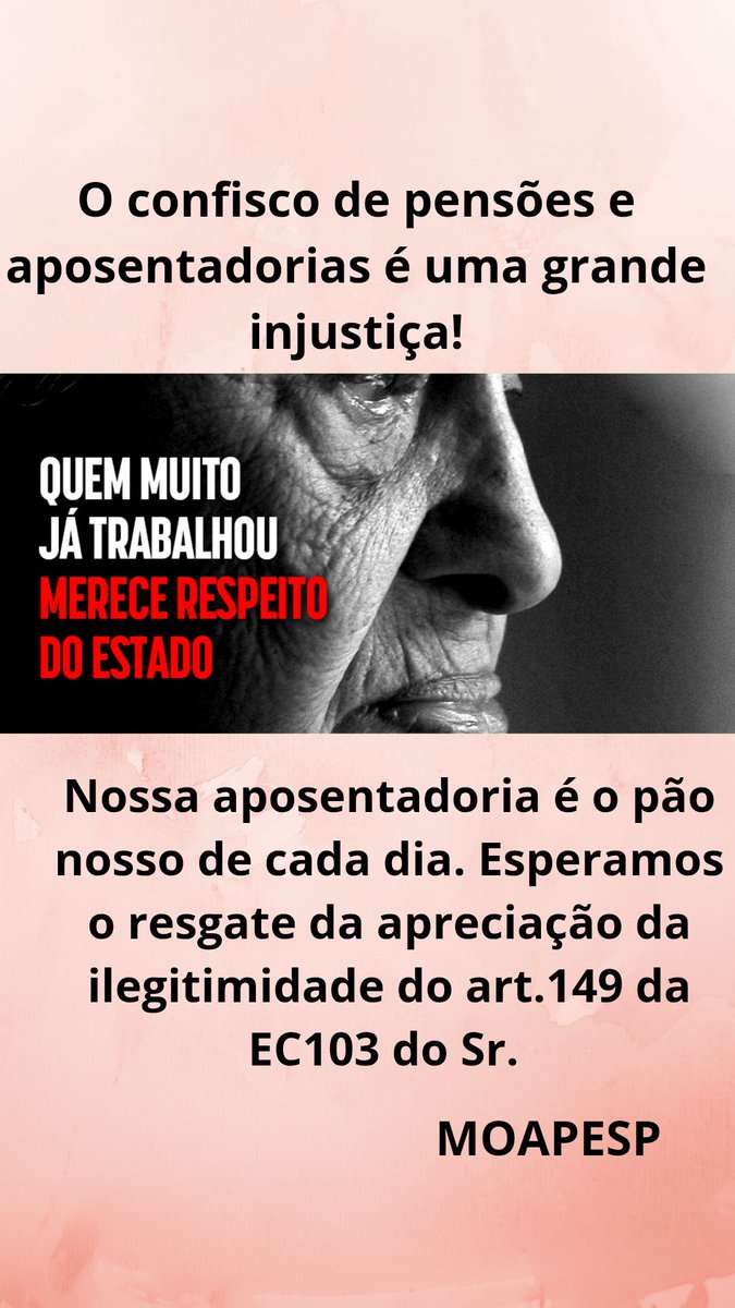 SEMPRE ESQUERDA (@silviar64453142) on Twitter photo <a href="/MaluNogueiraPT/">Malu Nogueira PT🚩</a> <a href="/Dry_ie/">Drica 🚩🚩</a> <a href="/LolitaMunin/">Lolita Munin</a> <a href="/STF_oficial/">STF</a> <a href="/gilmarmendes/">Gilmar Mendes</a> <a href="/LRobertoBarroso/">Luís Roberto Barroso</a> <a href="/alexandre/">Alexandre de Moraes</a> <a href="/nunesmarquesk/">Kassio Nunes Marques</a> <a href="/Cristianozaninm/">Cristiano Zanin Martins</a> <a href="/FlavioDino/">Flávio Dino 🇧🇷</a> <a href="/MinAMendonca/">André Mendonça</a> Aposentadoria não é privilégio e sim direito para quem contribuiu por toda vida! Recomece a análise da anticonstitucionalidade do art.149 da EC 103.
<a href="/STF_oficial/">STF</a>
<a href="/LRobertoBarroso/">Luís Roberto Barroso</a>
<a href="/alexandre/">Alexandre de Moraes</a>
Confisco Cruel
#AposentadoriaJusta <a href="/MaluNogueiraPT/">Malu Nogueira PT🚩</a> <a href="/Dry_ie/">Drica 🚩🚩</a> <a href="/LolitaMunin/">Lolita Munin</a> <a href="/STF_oficial/">STF</a> <a href="/gilmarmendes/">Gilmar Mendes</a> <a href="/LRobertoBarroso/">Luís Roberto Barroso</a> <a href="/alexandre/">Alexandre de Moraes</a> <a href="/nunesmarquesk/">Kassio Nunes Marques</a> <a href="/Cristianozaninm/">Cristiano Zanin Martins</a> <a href="/FlavioDino/">Flávio Dino 🇧🇷</a> <a href="/MinAMendonca/">André Mendonça</a> Aposentadoria não é privilégio e sim direito para quem contribuiu por toda vida! Recomece a análise da anticonstitucionalidade do art.149 da EC 103.
<a href="/STF_oficial/">STF</a>
<a href="/LRobertoBarroso/">Luís Roberto Barroso</a>
<a href="/alexandre/">Alexandre de Moraes</a>
Confisco Cruel
#AposentadoriaJusta