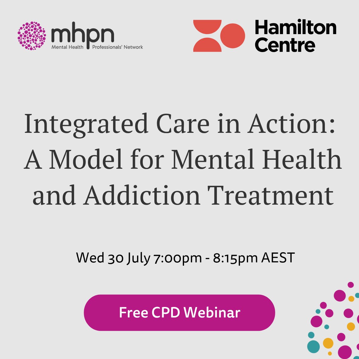 Join us for our upcoming webinar in collaboration with Mental Health Professionals’ Network!

💻 Integrated care in action: A model for mental health and addiction treatment

📅 30 July 2025
🕦 7:00pm – 8:15pm AEST

Register now👉 mhpn.org.au/webinar/integr…