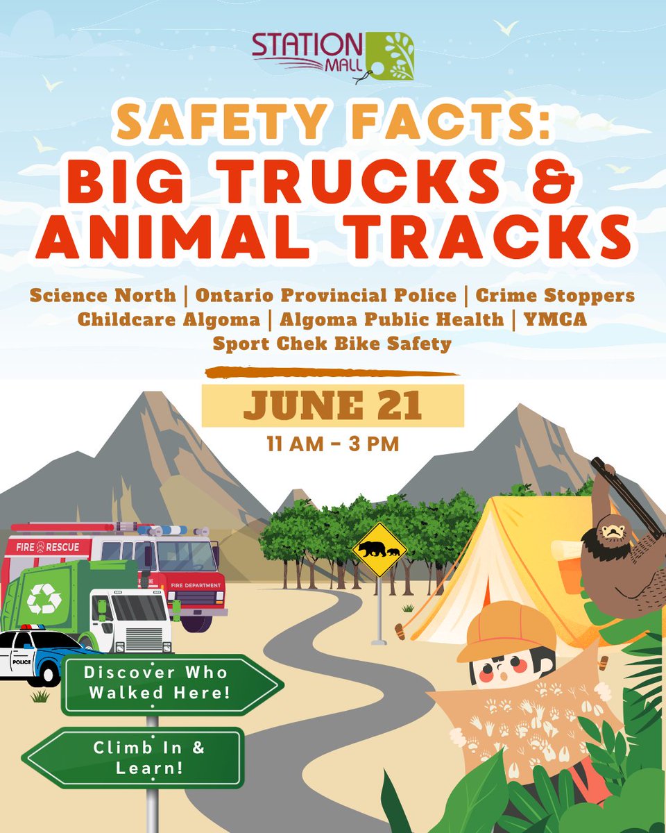 🚨Safety Facts: Big Trucks &amp; Animal Tracks!
📅June 21 | ⏰ 11AM - 3PM

🚒PLUS! Touch-A-Truck (12-2PM) in the Station Mall Parking Lot!

🎉From games and learning to rucks and thrills - this is one event you won't want to miss! See you there!