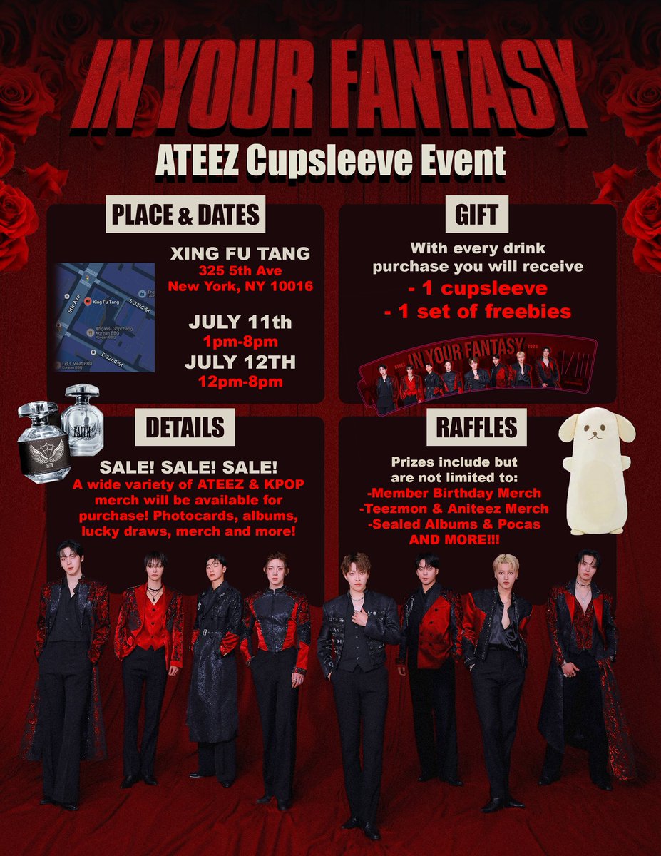 fany β^β’ο»β’^ΰΈ
(slow) (@gotyoutrustme) on Twitter photo In Your Fantasy Cupsleeve Eventβ¨
πππππ πππππππΌππππ
πXing Fu Tang, Koreatown NYC
π July 11 (1-8PM)
π July 12 (12-8PM)
Photocards, albums, merch, raffles, giveaways & more!
See you all soonπΉ
#ATEEZ #μμ΄ν°μ¦ <a href="/ATEEZofficial/">ATEEZ(μμ΄ν°μ¦)</a>
#InYourFantasy #In_Your_Fantasy In Your Fantasy Cupsleeve Eventβ¨
πππππ πππππππΌππππ
πXing Fu Tang, Koreatown NYC
π July 11 (1-8PM)
π July 12 (12-8PM)
Photocards, albums, merch, raffles, giveaways & more!
See you all soonπΉ
#ATEEZ #μμ΄ν°μ¦ <a href="/ATEEZofficial/">ATEEZ(μμ΄ν°μ¦)</a>
#InYourFantasy #In_Your_Fantasy