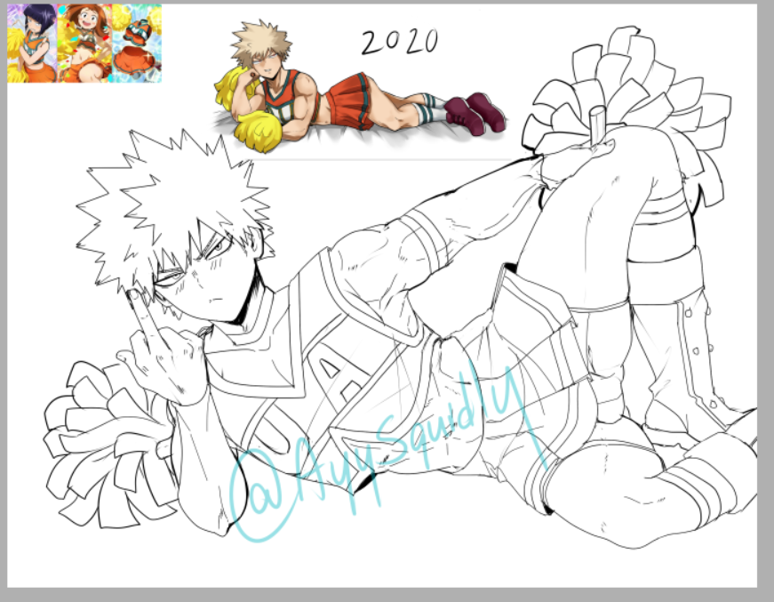 Redrawing my old Cheerleader Bakugo art!