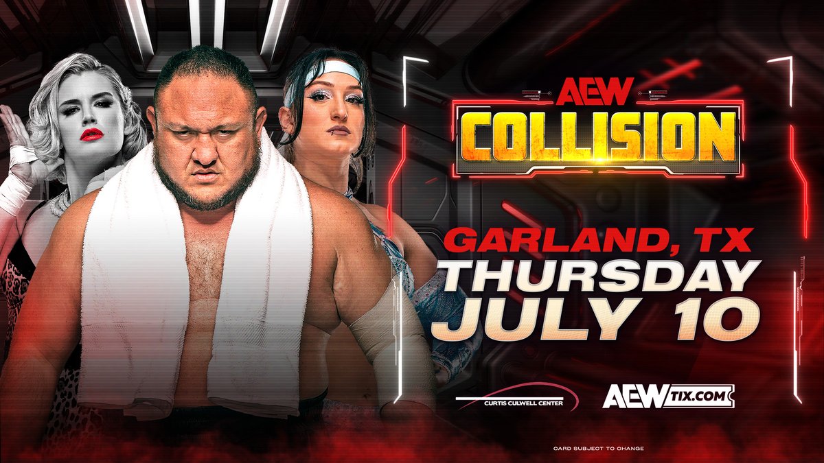 AEW LIVE EVENTS (@aewlive) on Twitter photo Are you ready for #AEWAllInTexas Week?!
Don’t miss #AEWCollision at the <a href="/CulwellCenter/">CurtisCulwellCenter</a> in Garland, TX on Thursday, July 10th!
Tickets are on sale NOW!
🎟️ tickets.curtisculwellcenter.com/p/ticket/aew-j… Are you ready for #AEWAllInTexas Week?!
Don’t miss #AEWCollision at the <a href="/CulwellCenter/">CurtisCulwellCenter</a> in Garland, TX on Thursday, July 10th!
Tickets are on sale NOW!
🎟️ tickets.curtisculwellcenter.com/p/ticket/aew-j…