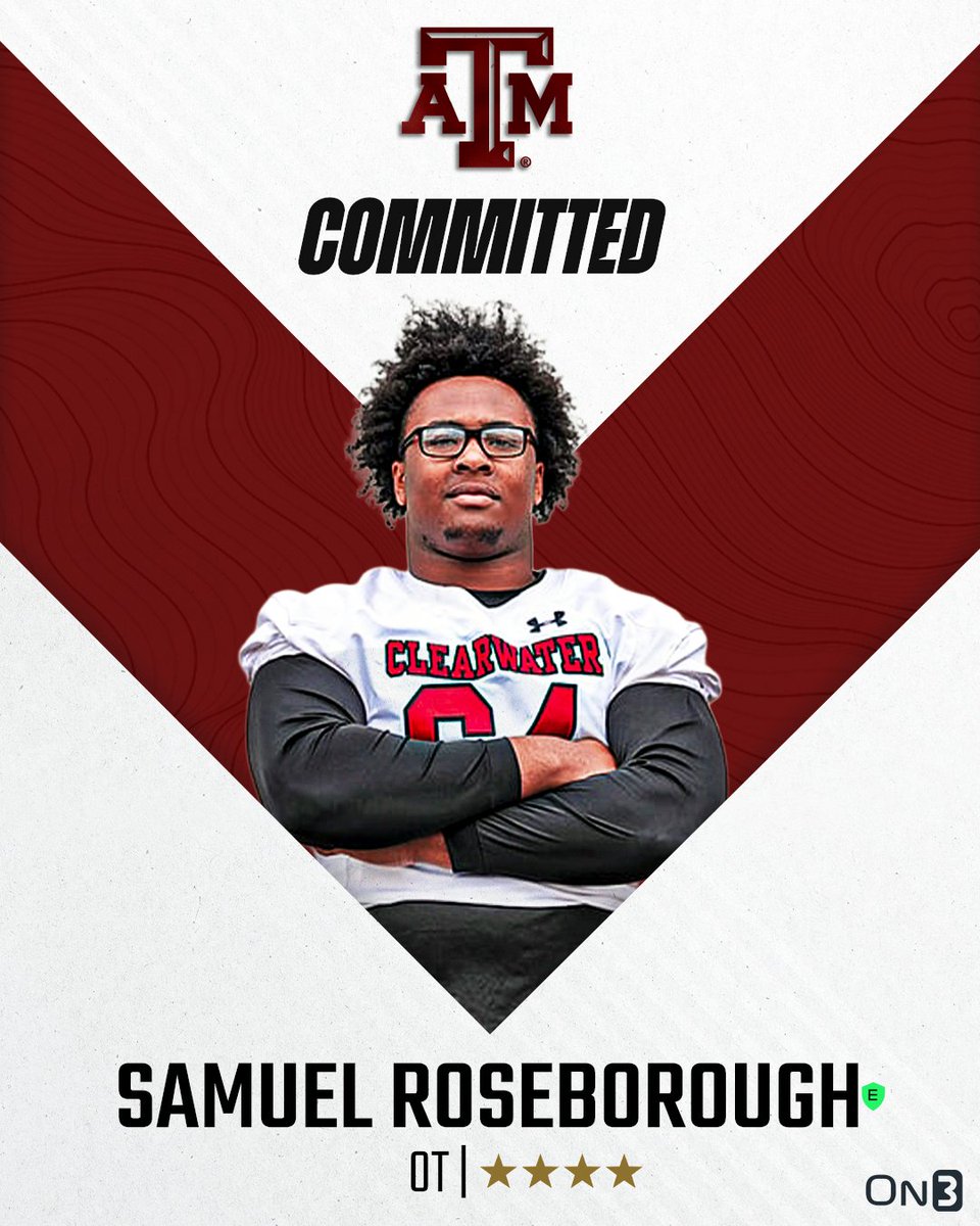 🚨BREAKING🚨 4-star OT Samuel Roseborough has committed to Texas A&amp;M, <a href="/Hayesfawcett3/">Hayes Fawcett</a> reports👍

He ranks as the No. 7 OT in the 2026 On300.

Read: on3.com/news/texas-am-…