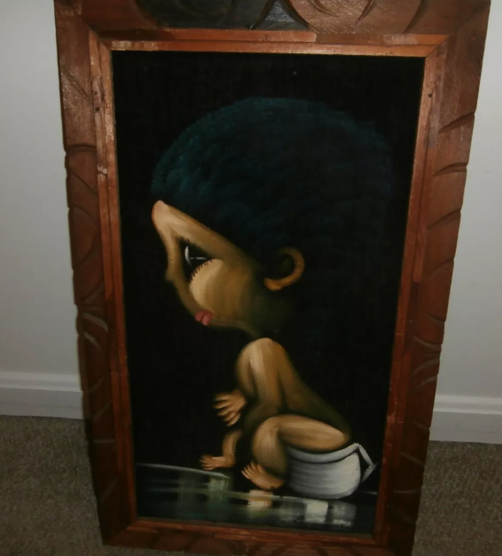 lmao..  seeing this hit a nostalgia bone.. not because I drew it but because black velvet painting was kinda  hip decoration back in the 70s/80s .and I saw these terrible things as a kid in everyone's apts back in bronx. I used a toilet instead, though, cause who knows bedpans 🤣