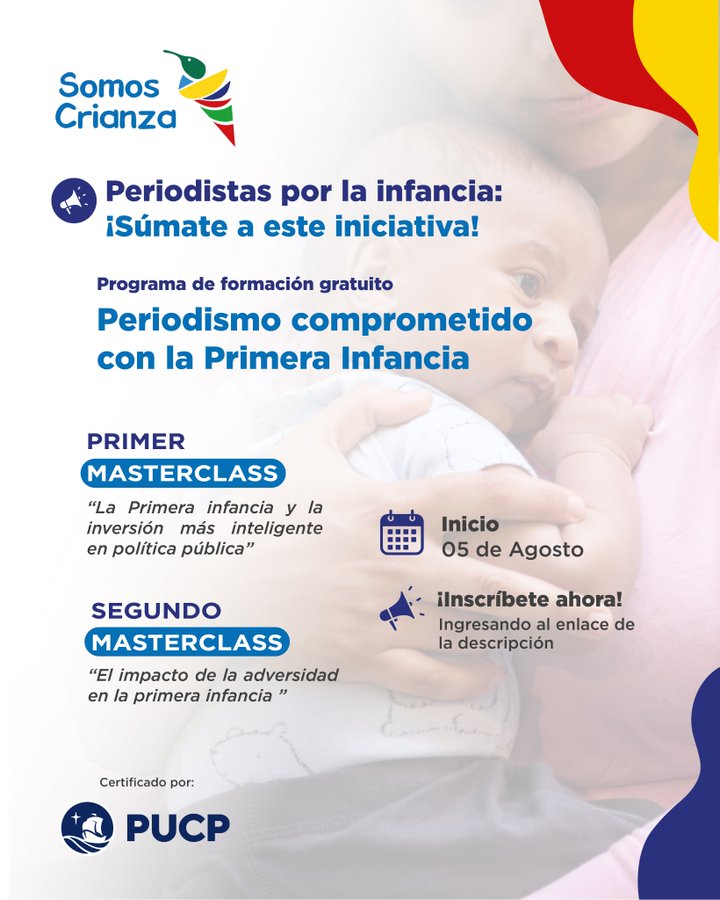 🕐 ¡Estamos a pocos días del cierre de inscripciones!

📰Si eres periodista, editor o redactor, el programa de formación "Periodismo comprometido con la primera infancia" es una oportunidad para fortalecer tu rol como comunicador.

🚨 Último día de inscripción: 20 de junio