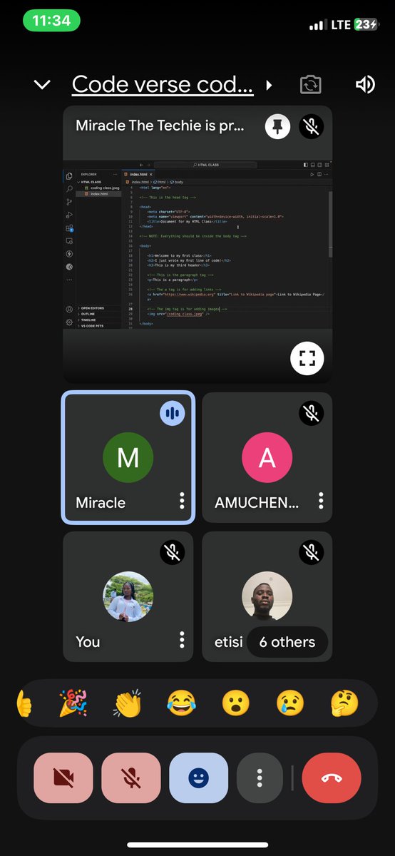 promise_VAGuru's tweet image. It’s my first time coding🎉💃Call me DEVELOPER PRO!😀
Today I started a free coding class with @CodeverseA, It was so insightful,I felt like a pro 😂 Our tutors @Earinenes and @ATechieAndMore did amazingly, Everyone was carried along.
#mycodingjourney #buildinpublic #Coding